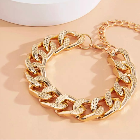 Gold Miami Cuban Aluminum Chain Bracelet - Picture 7 of 10